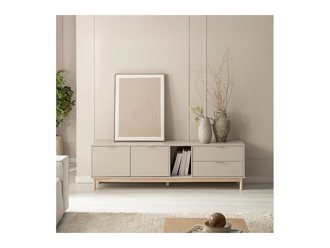 Meuble TV en laqué gris perle 180x54 cm-Elian