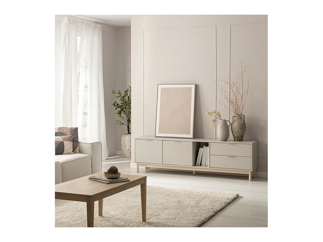 Meuble TV en laqué gris perle 180x54 cm-Elian