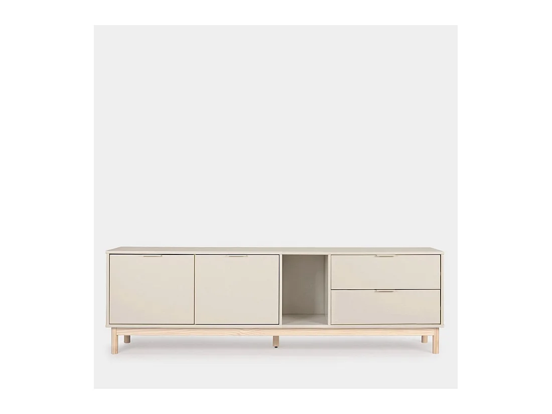 Meuble TV en laqué gris perle 180x54 cm-Elian