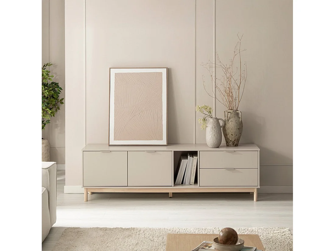 Meuble TV en laqué gris perle 180x54 cm-Elian