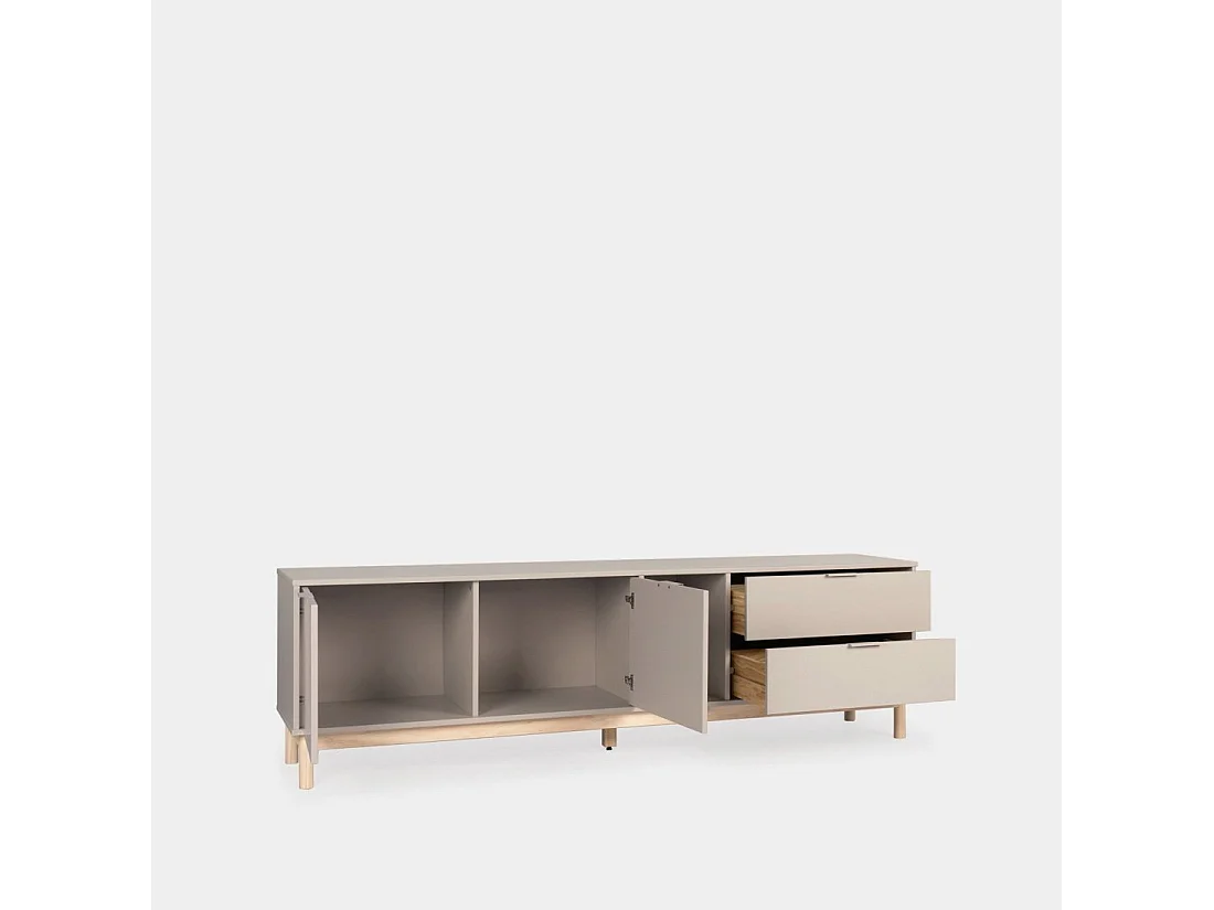 Meuble TV en laqué gris perle 180x54 cm-Elian