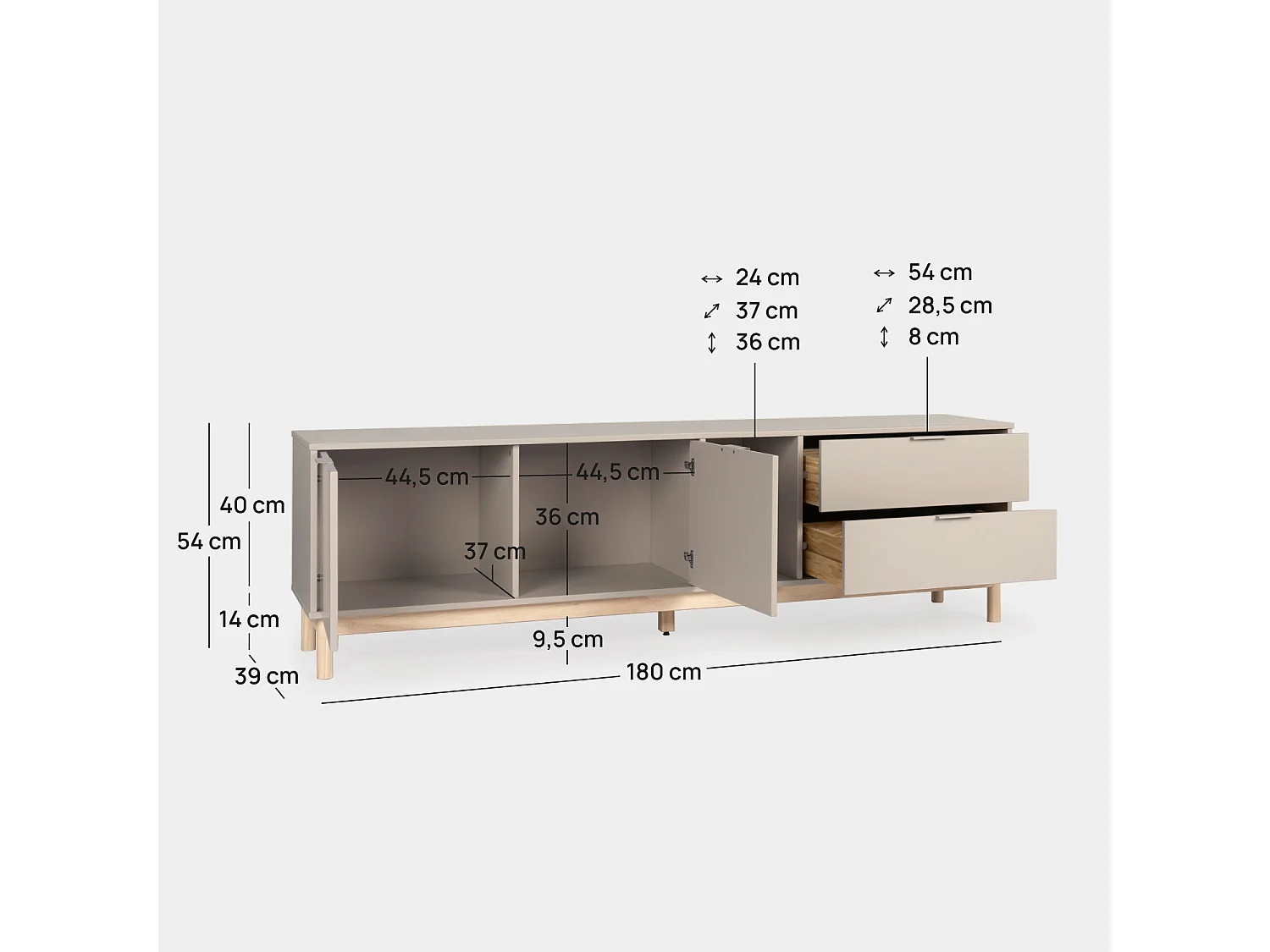 Mueble TV de Lacado Gris perla 54 x 180- Elian