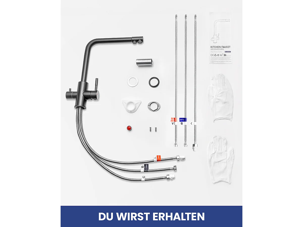 SOFETIY MAX Robinet de Cuisine 3 Voies, Mitigeur Cuisine 3 en 1, Mitigeur Cuisine Rotatif à 360, Robinet Eau Potable 2 Leviers, Noir
