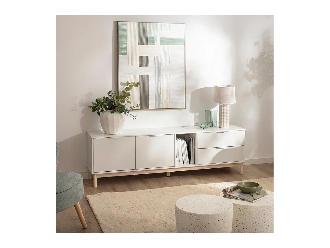Meuble TV en laqué blanc 180x54 cm-Elian