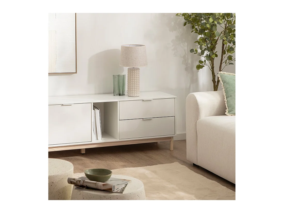Meuble TV en laqué blanc 180x54 cm-Elian