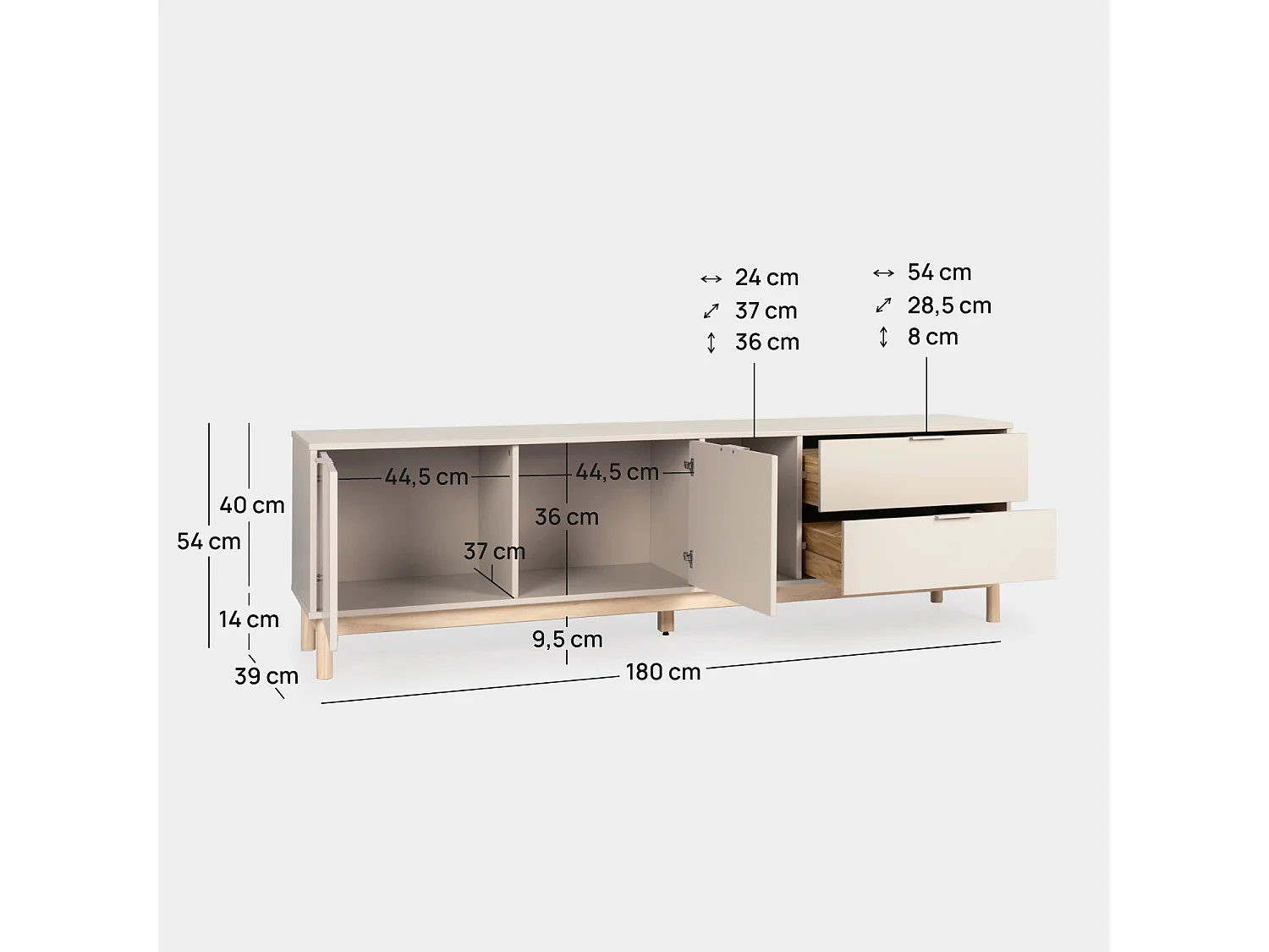 Mueble TV de Lacado Blanco roto 54 x 180- Elian