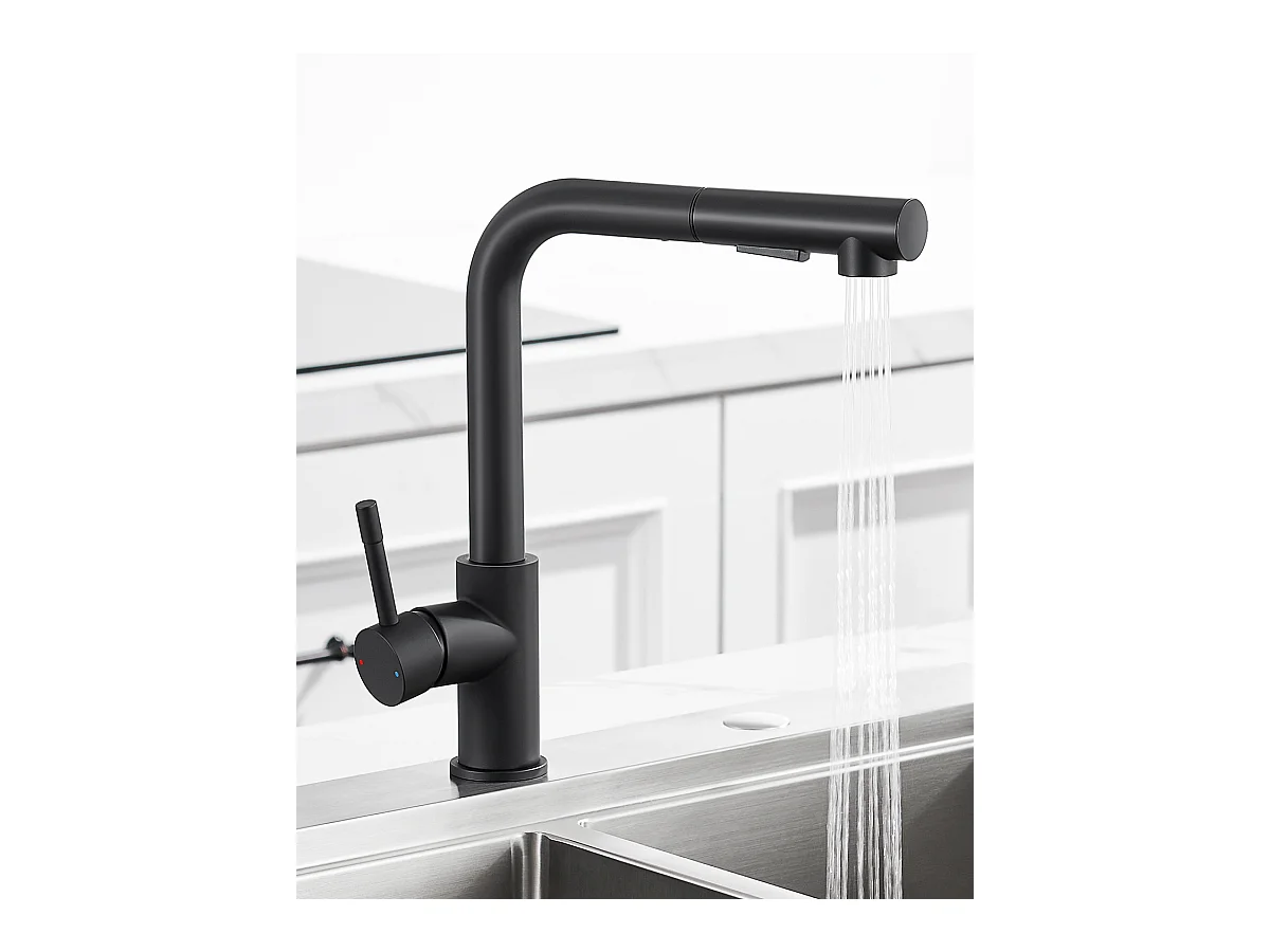 SOFETIY MAX Robinet Cuisine avec Douchette,Robinet Mitigeur de Cuisine Noir avec 2 Modes de Pulvérisation, Mitigeur Cuisine Rotatif à 360