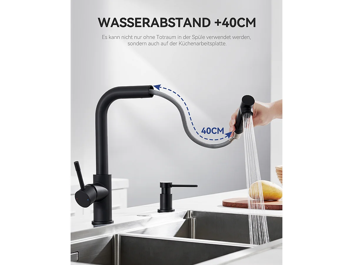 SOFETIY MAX Robinet Cuisine avec Douchette,Robinet Mitigeur de Cuisine Noir avec 2 Modes de Pulvérisation, Mitigeur Cuisine Rotatif à 360
