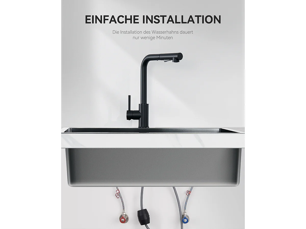 SOFETIY MAX Robinet Cuisine avec Douchette,Robinet Mitigeur de Cuisine Noir avec 2 Modes de Pulvérisation, Mitigeur Cuisine Rotatif à 360