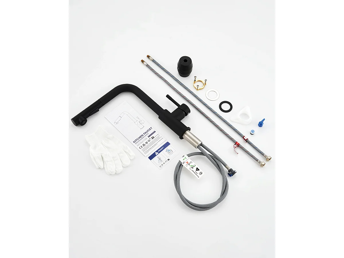 SOFETIY MAX Robinet Cuisine avec Douchette,Robinet Mitigeur de Cuisine Noir avec 2 Modes de Pulvérisation, Mitigeur Cuisine Rotatif à 360