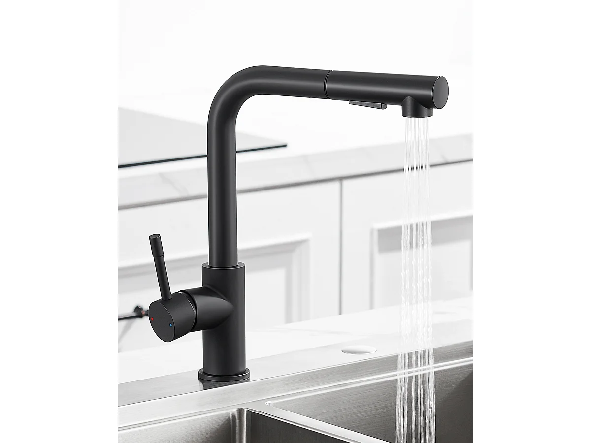 SOFETIY MAX Robinet Cuisine avec Douchette,Robinet Mitigeur de Cuisine Noir avec 2 Modes de Pulvérisation, Mitigeur Cuisine Rotatif à 360