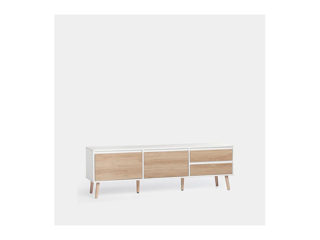 Meuble TV en laqué blanco-natural 160x51 cm-Kemi