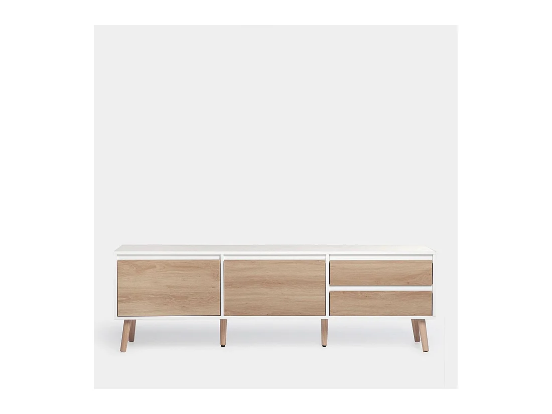 Meuble TV en laqué blanco-natural 160x51 cm-Kemi