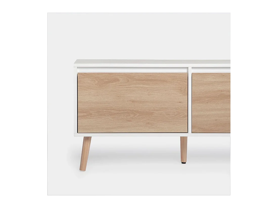 Meuble TV en laqué blanco-natural 160x51 cm-Kemi