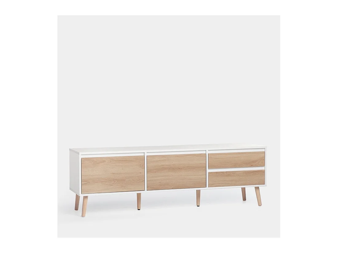 Meuble TV en laqué blanco-natural 160x51 cm-Kemi