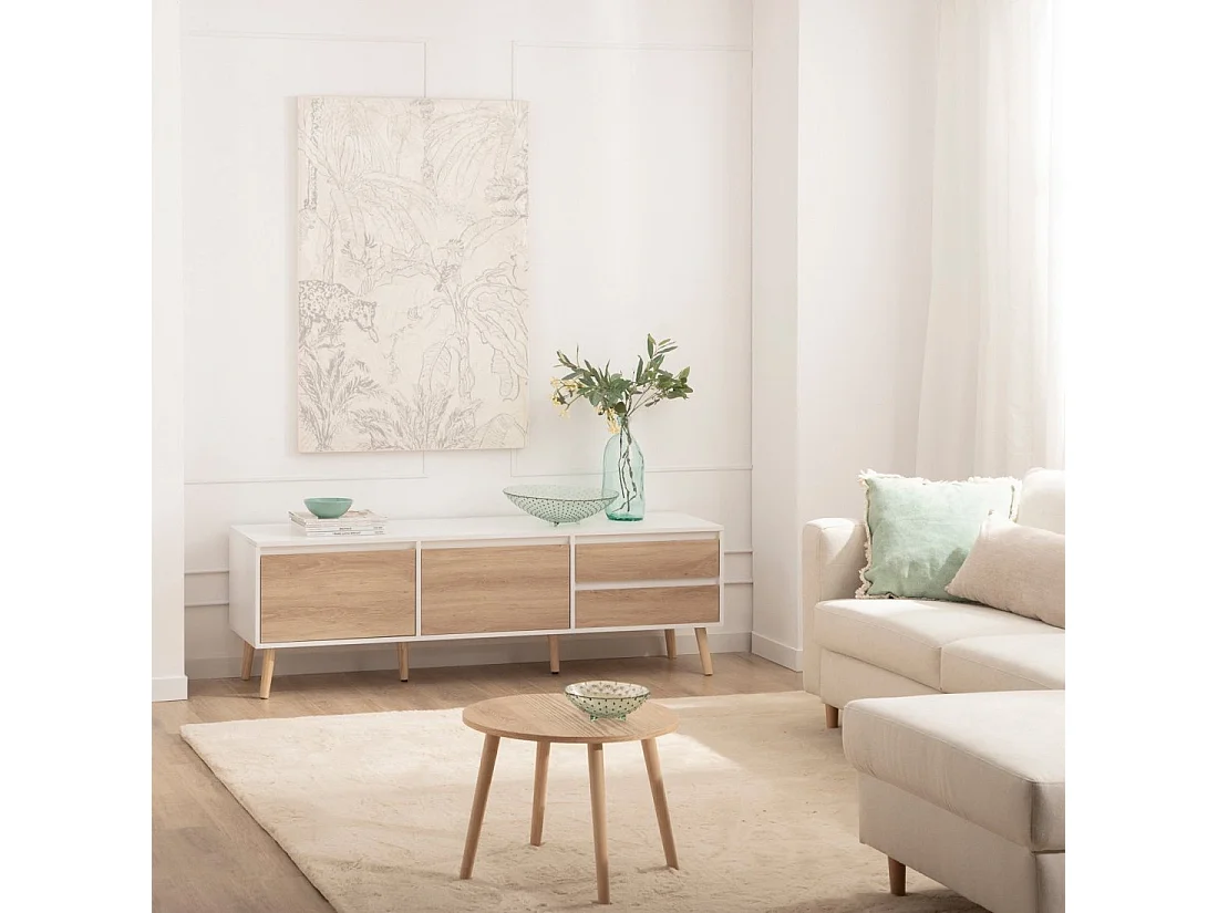 Mueble Tv de Lacado Blanco-Natural 51 x 160- Kemi
