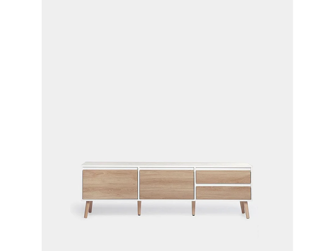 Meuble TV en laqué blanco-natural 160x51 cm-Kemi