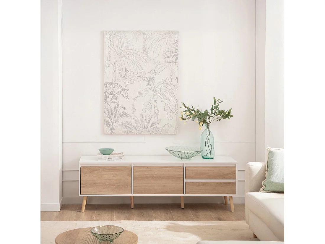 Mueble TV de Lacado Blanco-Natural 51 x 160- Kemi