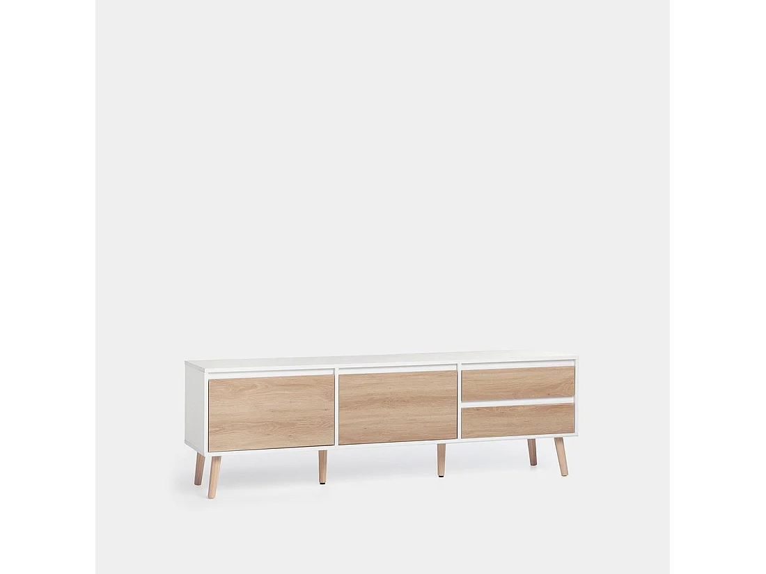 Mueble TV de Lacado Blanco-Natural 51 x 160- Kemi