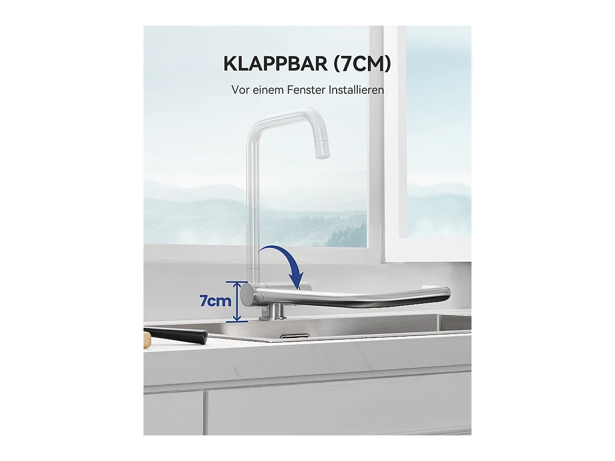 SOFETIY MAX Robinet Cuisine Rabattable avec 2 Jets, Mitigeur Evier Repliable sous Fenêtre Pivotant à 360, Robinetterie Pliable devant Fenêtre