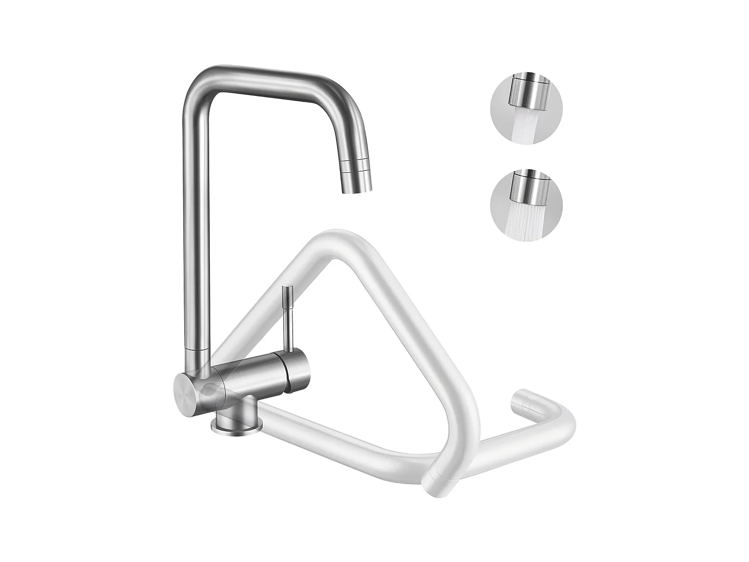 SOFETIY MAX Robinet Cuisine Rabattable avec 2 Jets, Mitigeur Evier Repliable sous Fenêtre Pivotant à 360, Robinetterie Pliable devant Fenêtre