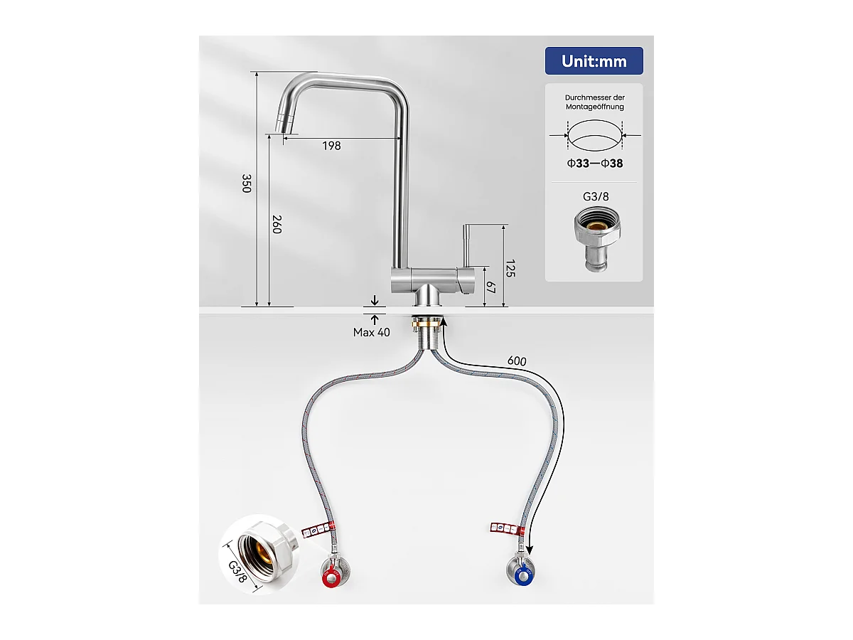 SOFETIY MAX Robinet Cuisine Rabattable avec 2 Jets, Mitigeur Evier Repliable sous Fenêtre Pivotant à 360, Robinetterie Pliable devant Fenêtre