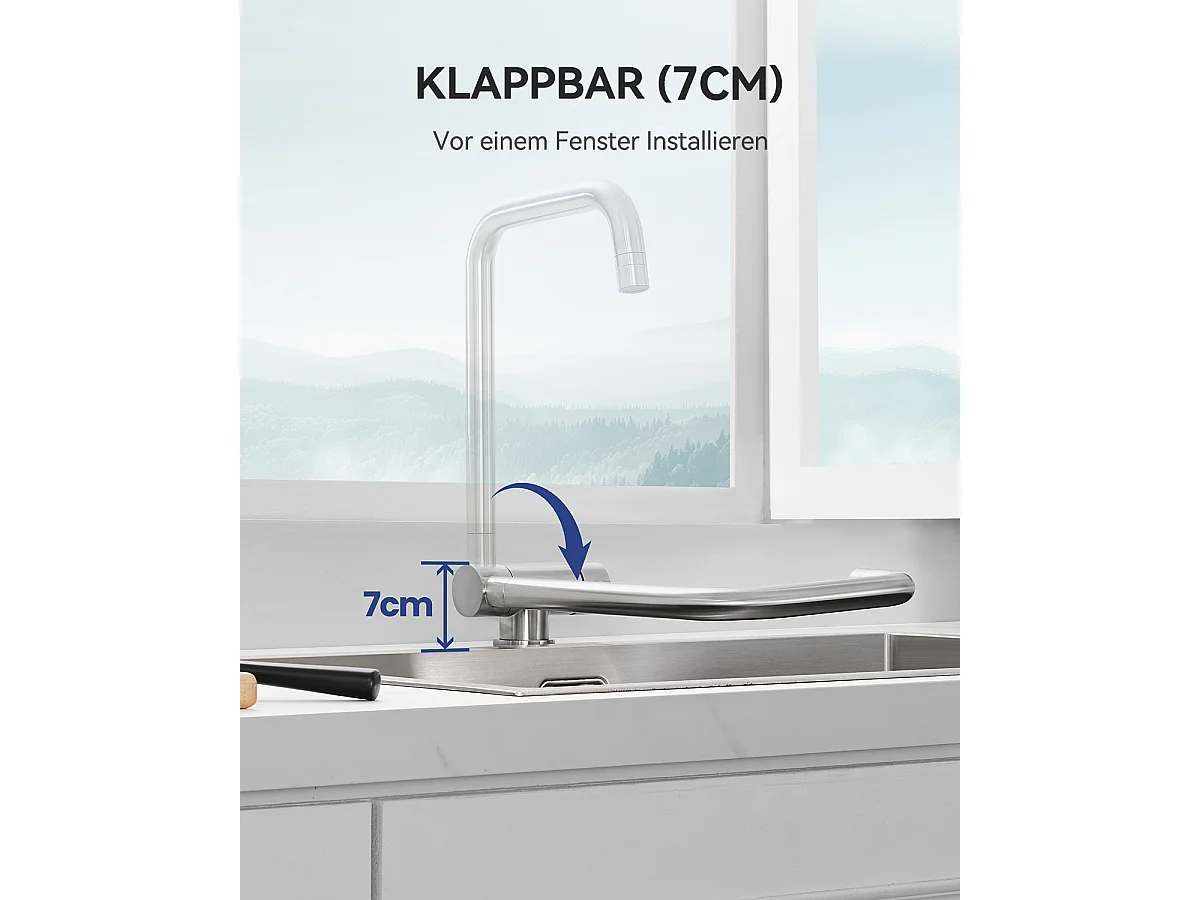 SOFETIY MAX Robinet Cuisine Rabattable avec 2 Jets, Mitigeur Evier Repliable sous Fenêtre Pivotant à 360, Robinetterie Pliable devant Fenêtre
