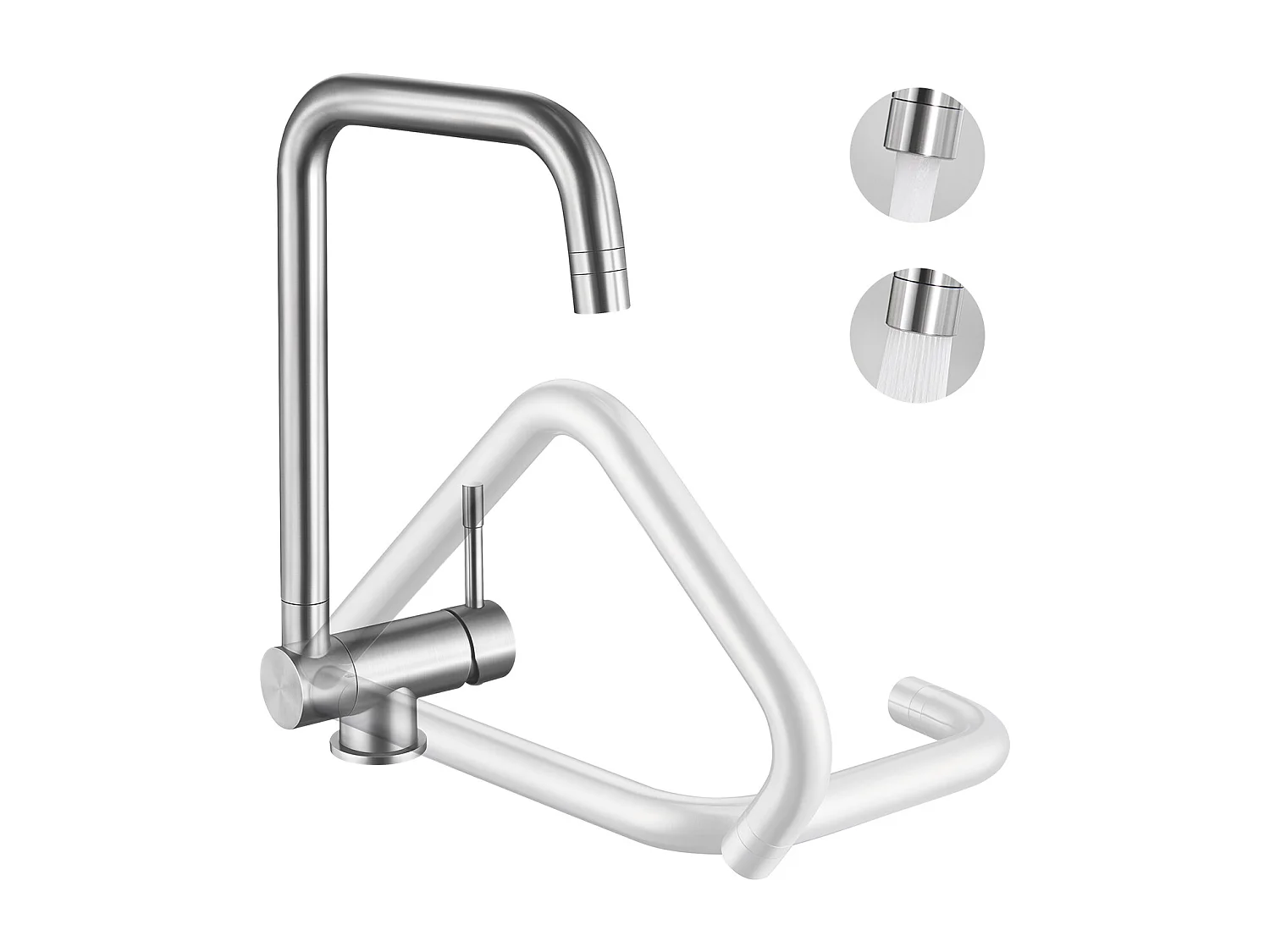 SOFETIY MAX Robinet Cuisine Rabattable avec 2 Jets, Mitigeur Evier Repliable sous Fenêtre Pivotant à 360, Robinetterie Pliable devant Fenêtre