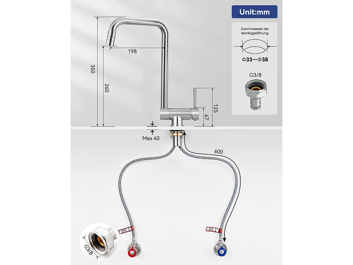 SOFETIY MAX Robinet Cuisine Rabattable avec 2 Jets, Mitigeur Evier Repliable sous Fenêtre Pivotant à 360, Robinetterie Pliable devant Fenêtre
