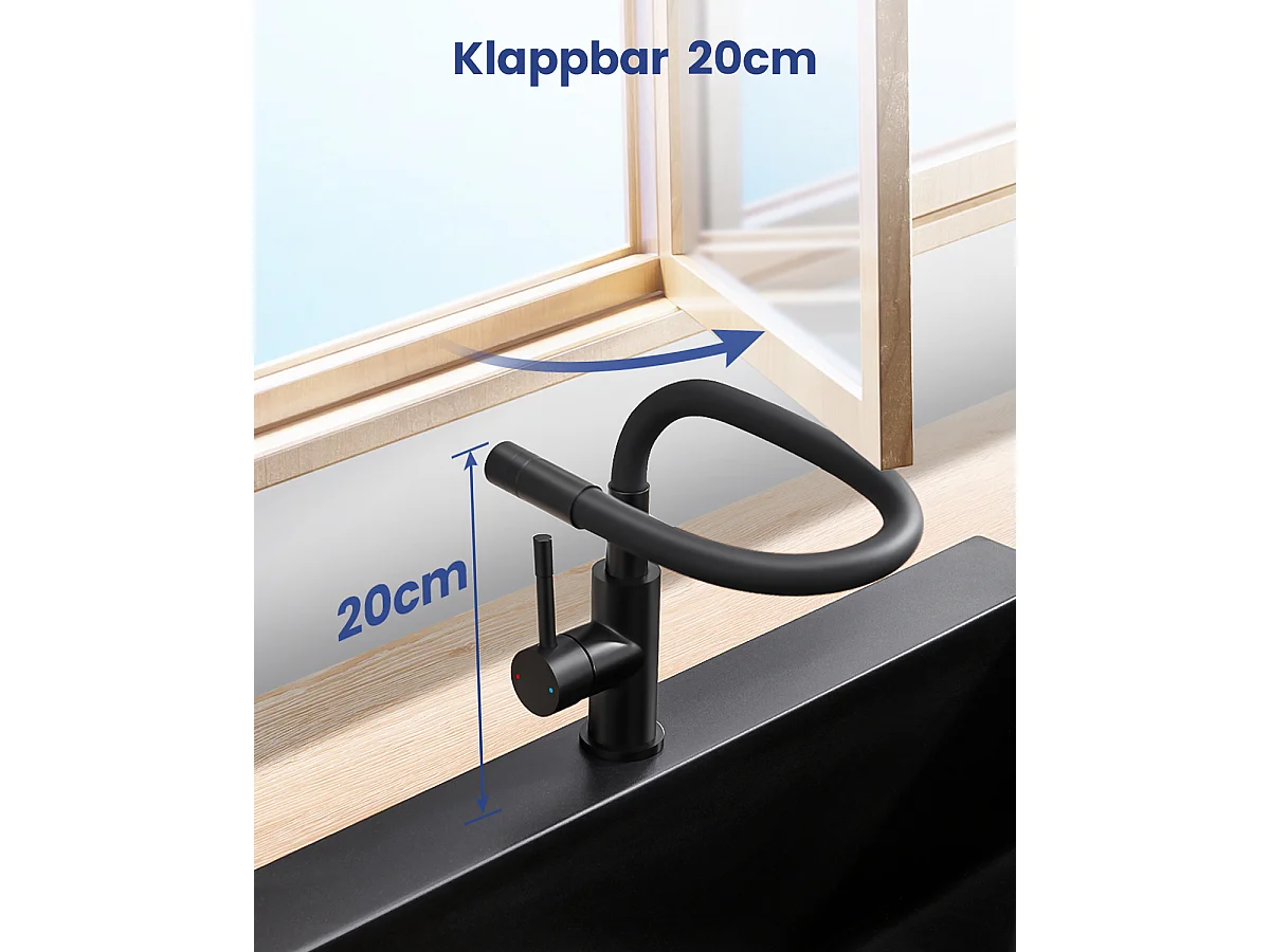 SOFETIY MAX Robinet Cuisine Flexible Noir,Mitigeur Cuisine Rotative à 360°, Robinet de Cuisine à Eau Chaude et Froide