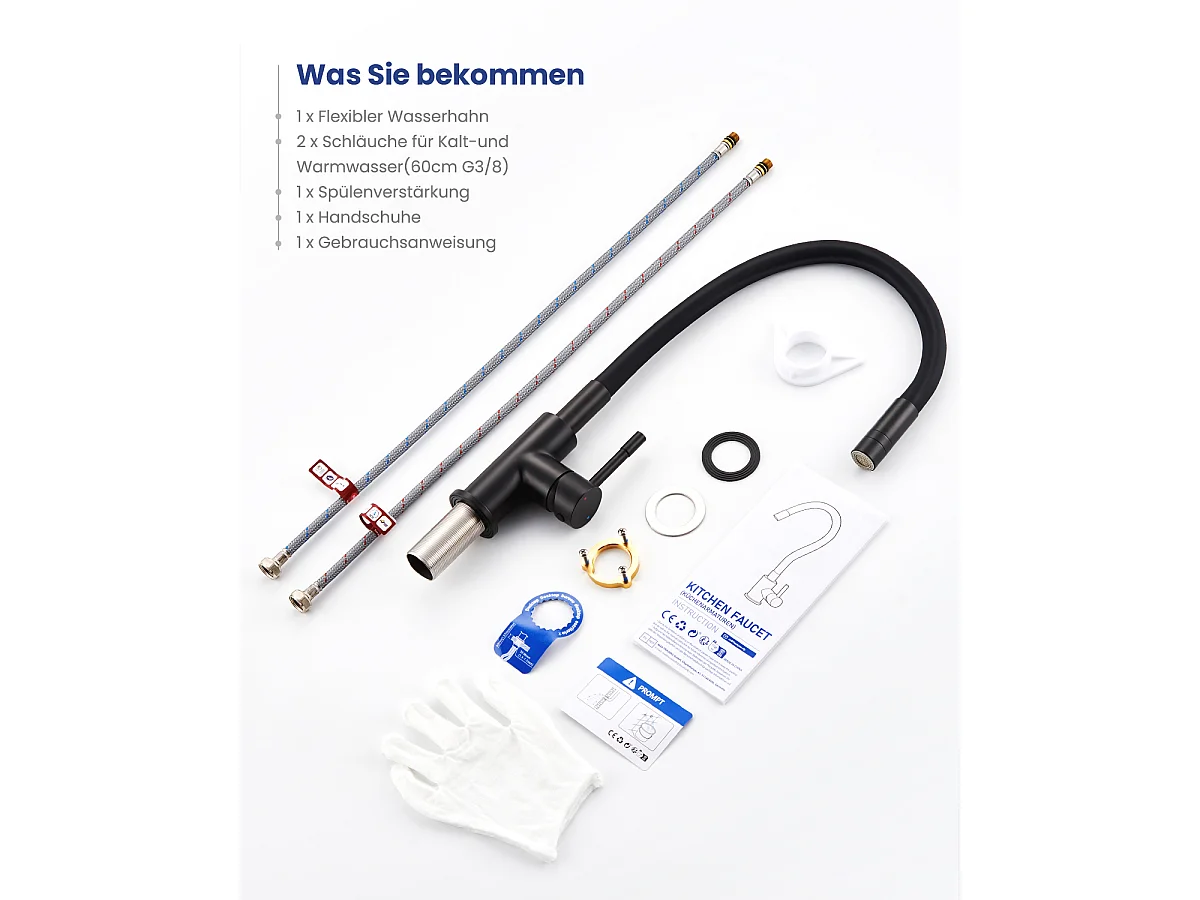 SOFETIY MAX Robinet Cuisine Flexible Noir,Mitigeur Cuisine Rotative à 360°, Robinet de Cuisine à Eau Chaude et Froide