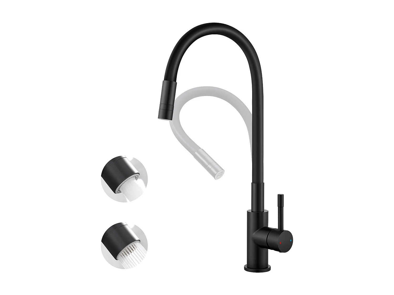 SOFETIY MAX Robinet Cuisine Flexible Noir,Mitigeur Cuisine Rotative à 360°, Robinet de Cuisine à Eau Chaude et Froide