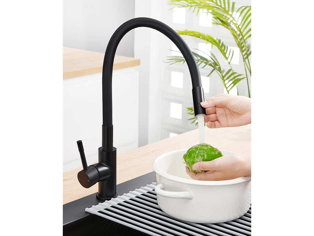 SOFETIY MAX Robinet Cuisine Flexible Noir,Mitigeur Cuisine Rotative à 360°, Robinet de Cuisine à Eau Chaude et Froide