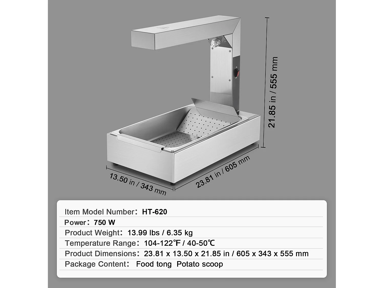 Mantenedor de Comidas Industrial, SucceBuy Aquecedor de Batatas Fritas, Estação de Aquecimento Elétrico para Batatas Fritas, em Aço Inoxidável