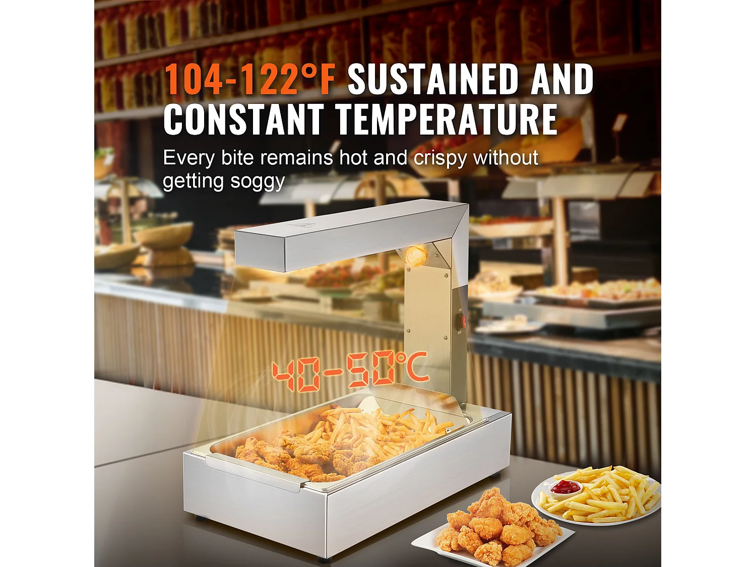 Mantenedor de Comidas Industrial, SucceBuy Aquecedor de Batatas Fritas, Estação de Aquecimento Elétrico para Batatas Fritas, em Aço Inoxidável