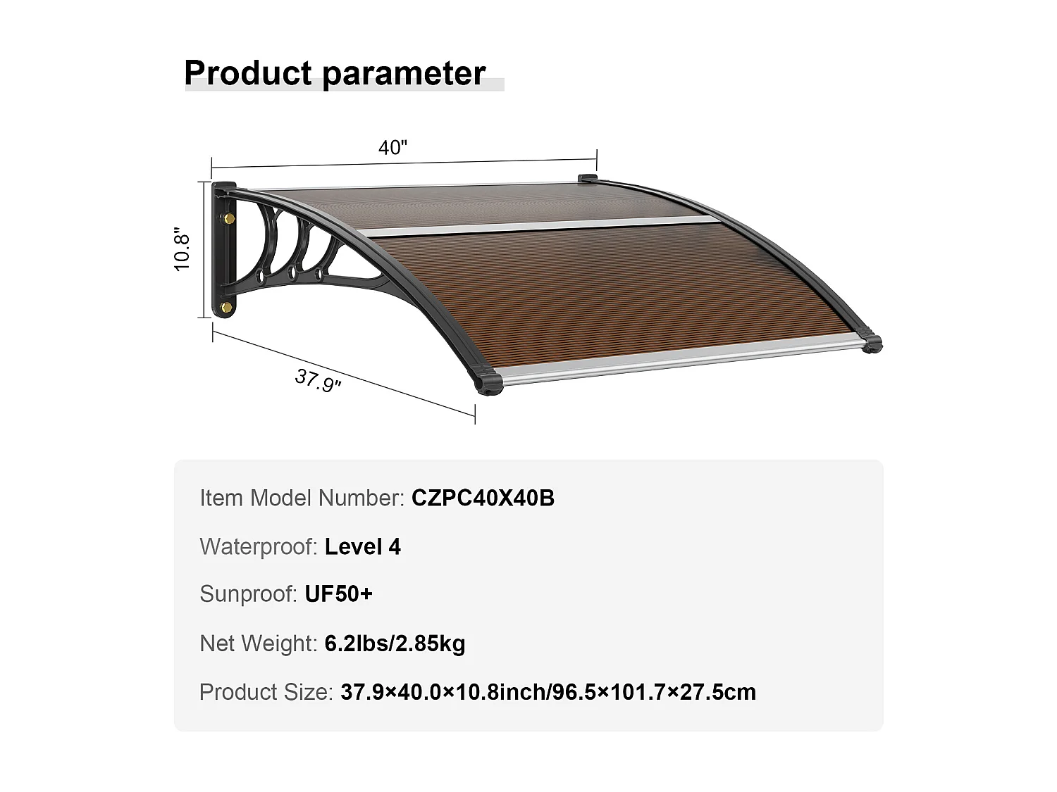 Auvent de Porte, SucceBuy Auvent de Porte et Fenêtre, Protection contre la Pluie et les UV, 96,5 cm