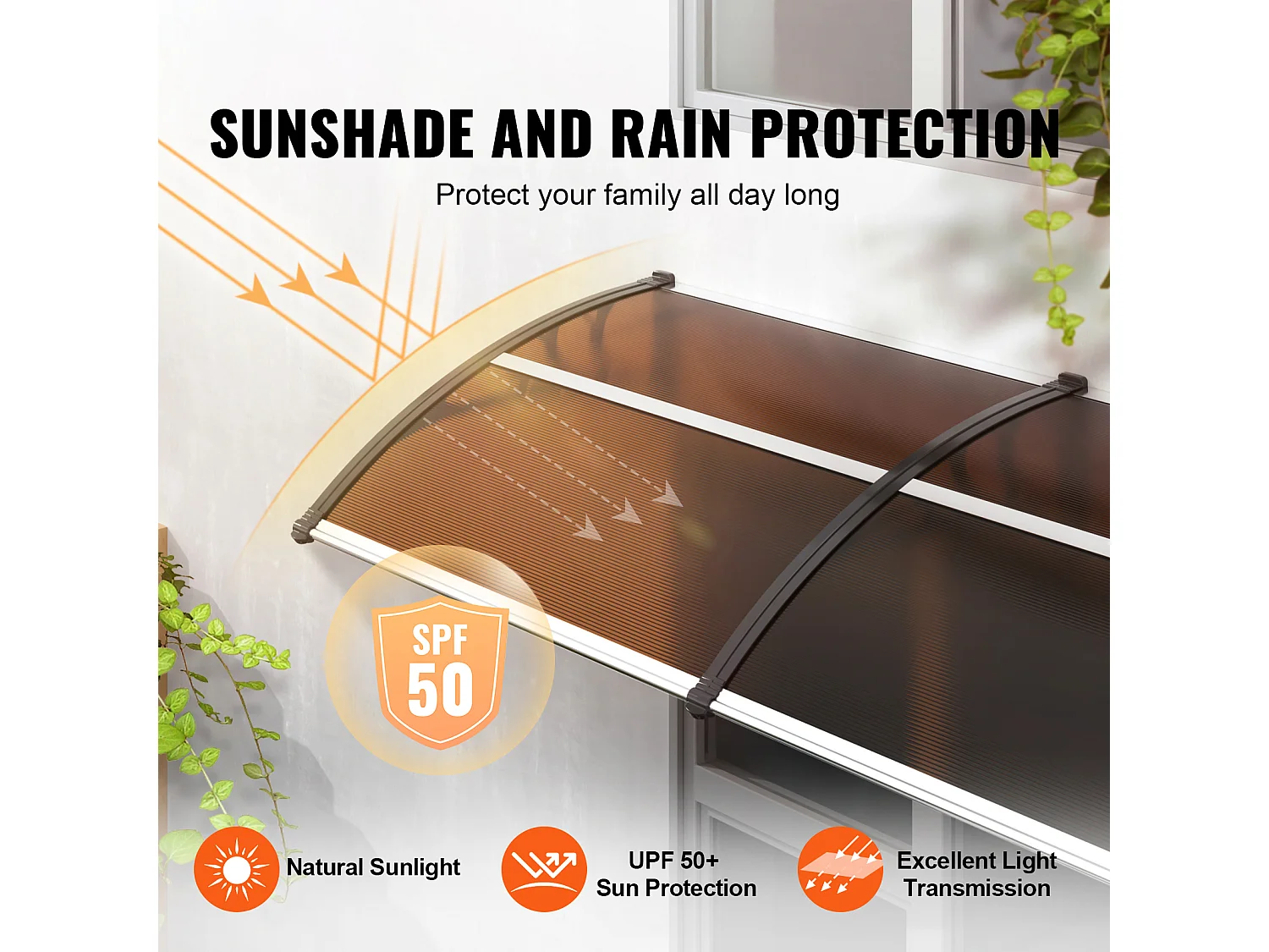 Auvent de Porte, SucceBuy Auvent de Porte et Fenêtre, Protection contre la Pluie et les UV, 96,5 cm