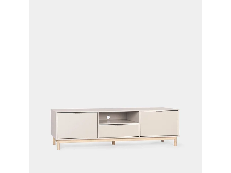 Meuble TV en laqué blanc ivoire 180x53 cm-Elian