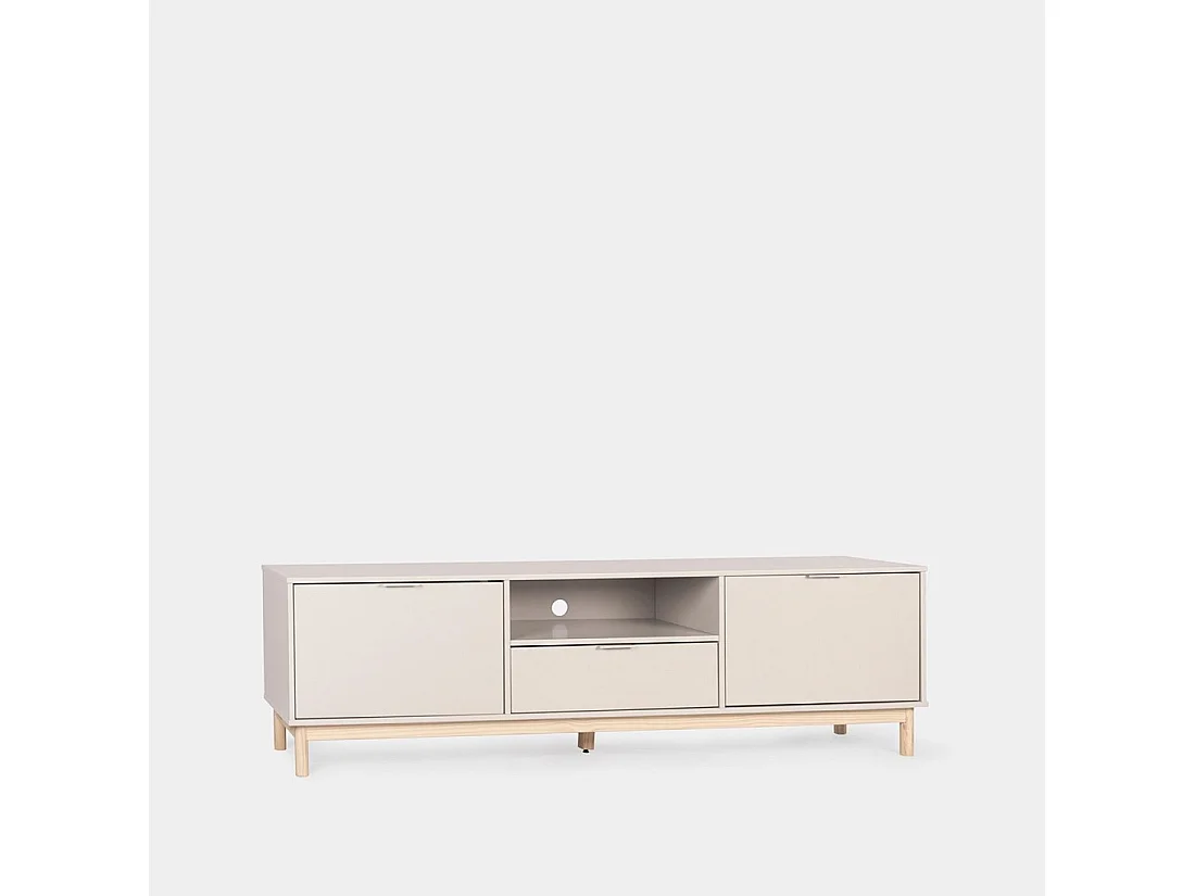 Meuble TV en laqué blanc ivoire 180x53 cm-Elian