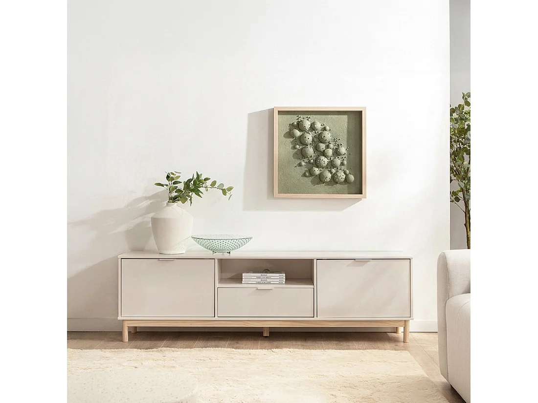 Meuble TV en laqué blanc ivoire 180x53 cm-Elian