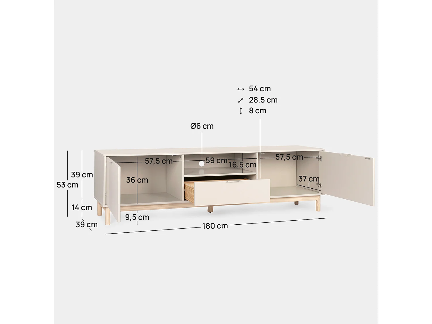 Mueble TV de Lacado Blanco roto 53 x 180- Elian