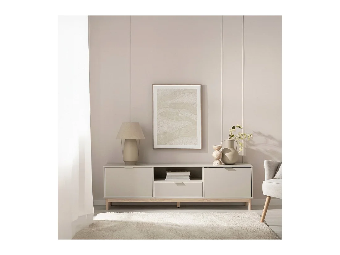 Meuble TV en laqué gris perle 180x53 cm-Elian