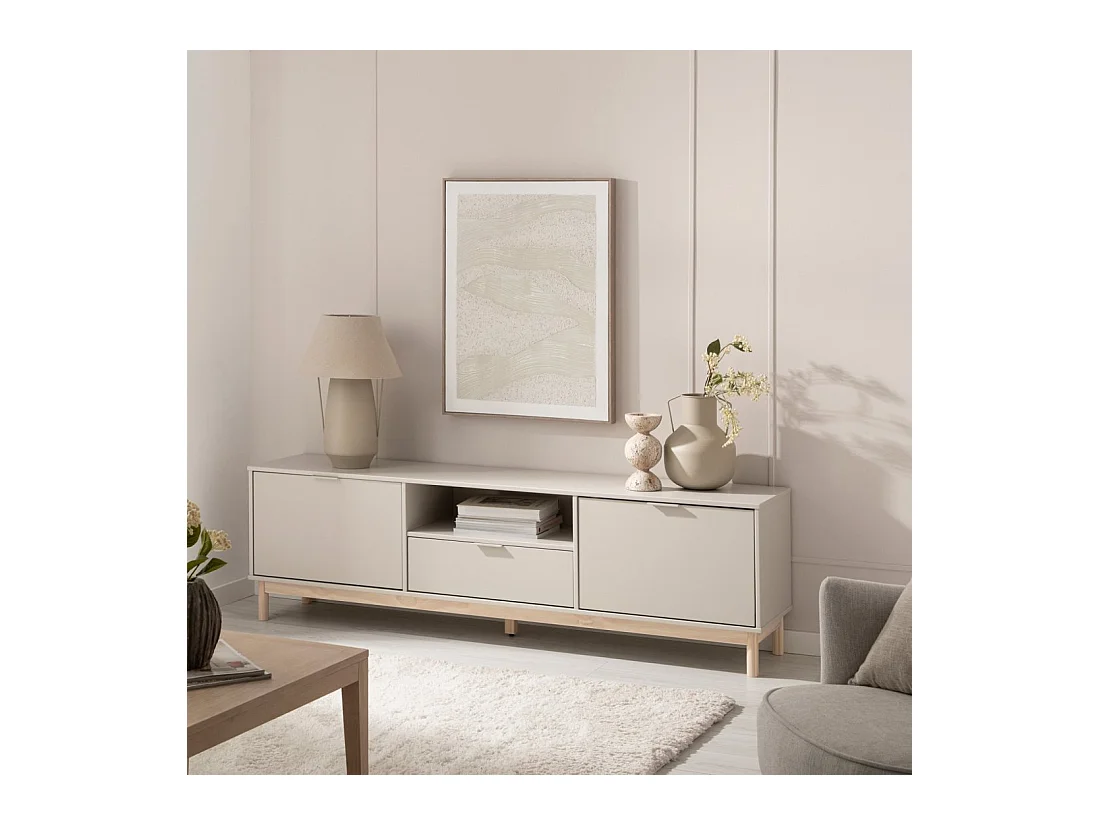 Meuble TV en laqué gris perle 180x53 cm-Elian