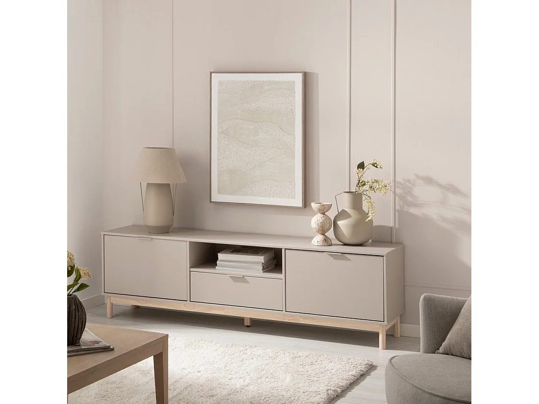 Meuble TV en laqué gris perle 180x53 cm-Elian