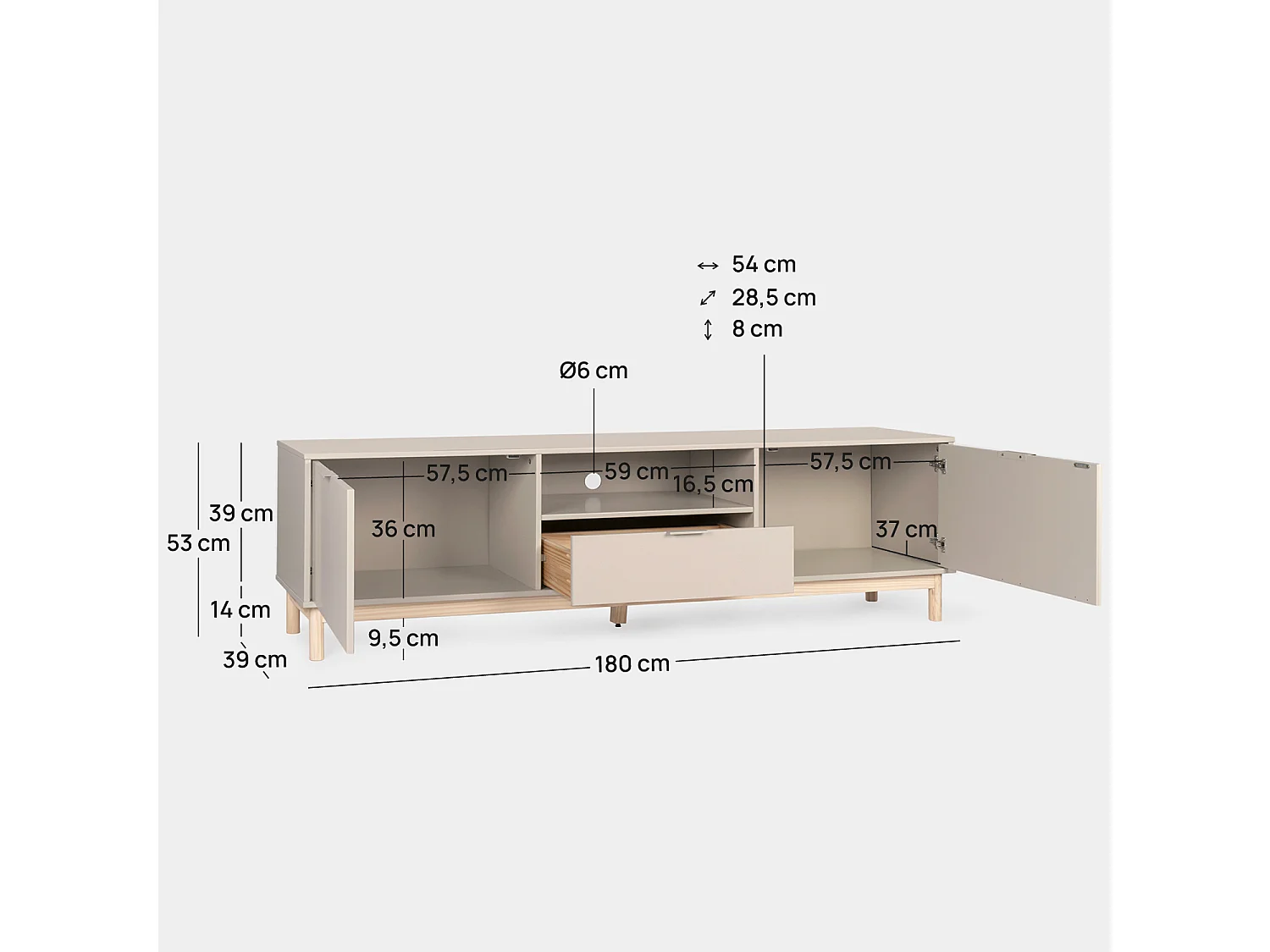 Mueble TV de Lacado Gris perla 53 x 180- Elian