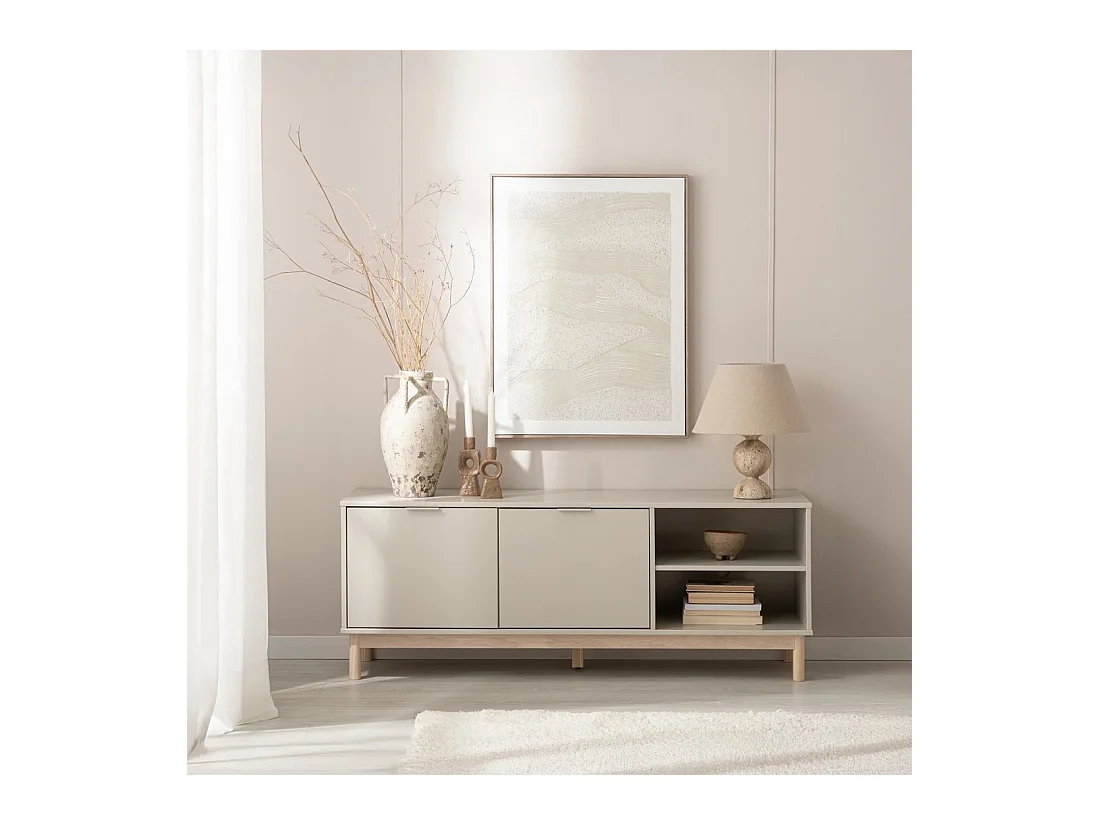 Meuble TV en laqué gris perle 140x53 cm-Elian