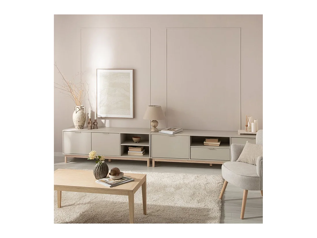 Meuble TV en laqué gris perle 140x53 cm-Elian