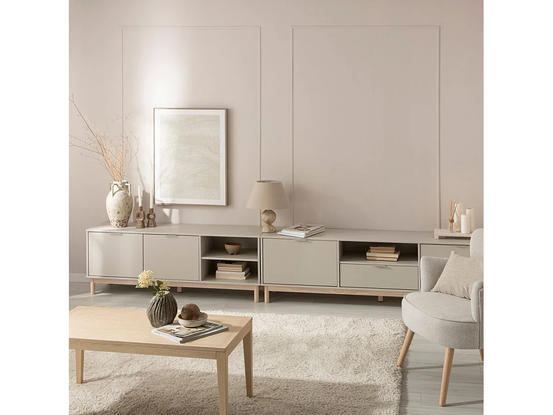 Meuble TV en laqué gris perle 140x53 cm-Elian