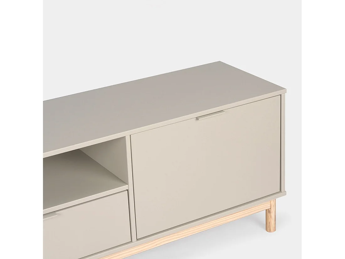 Meuble TV en laqué gris perle 140x53 cm-Elian