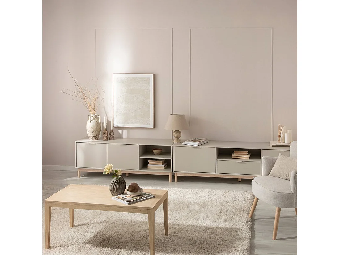 Meuble TV en laqué gris perle 140x53 cm-Elian